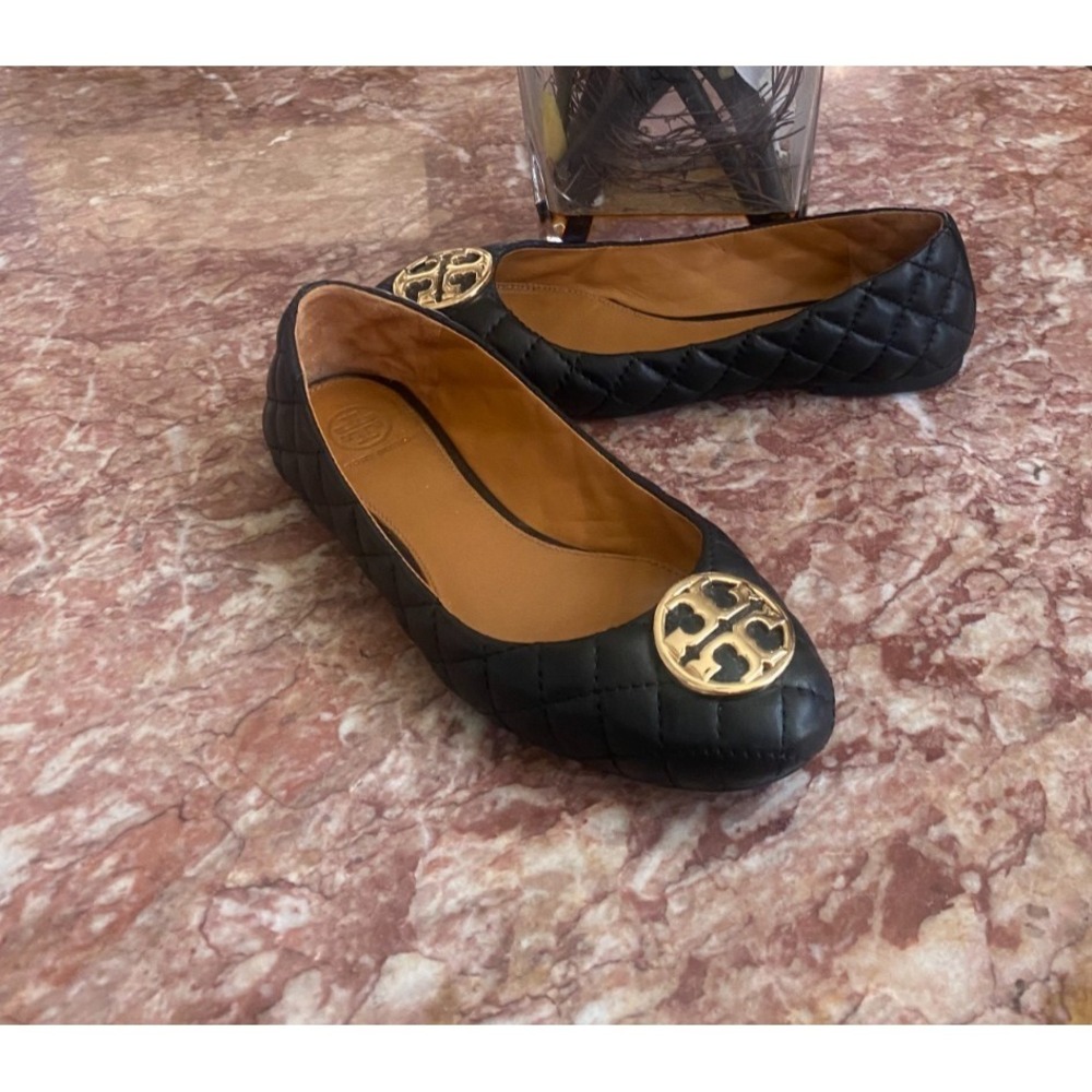 TORY BURCH Benton‎ 2 Quilted Black Leather Ballet Flat Size 8 EUC!  $298